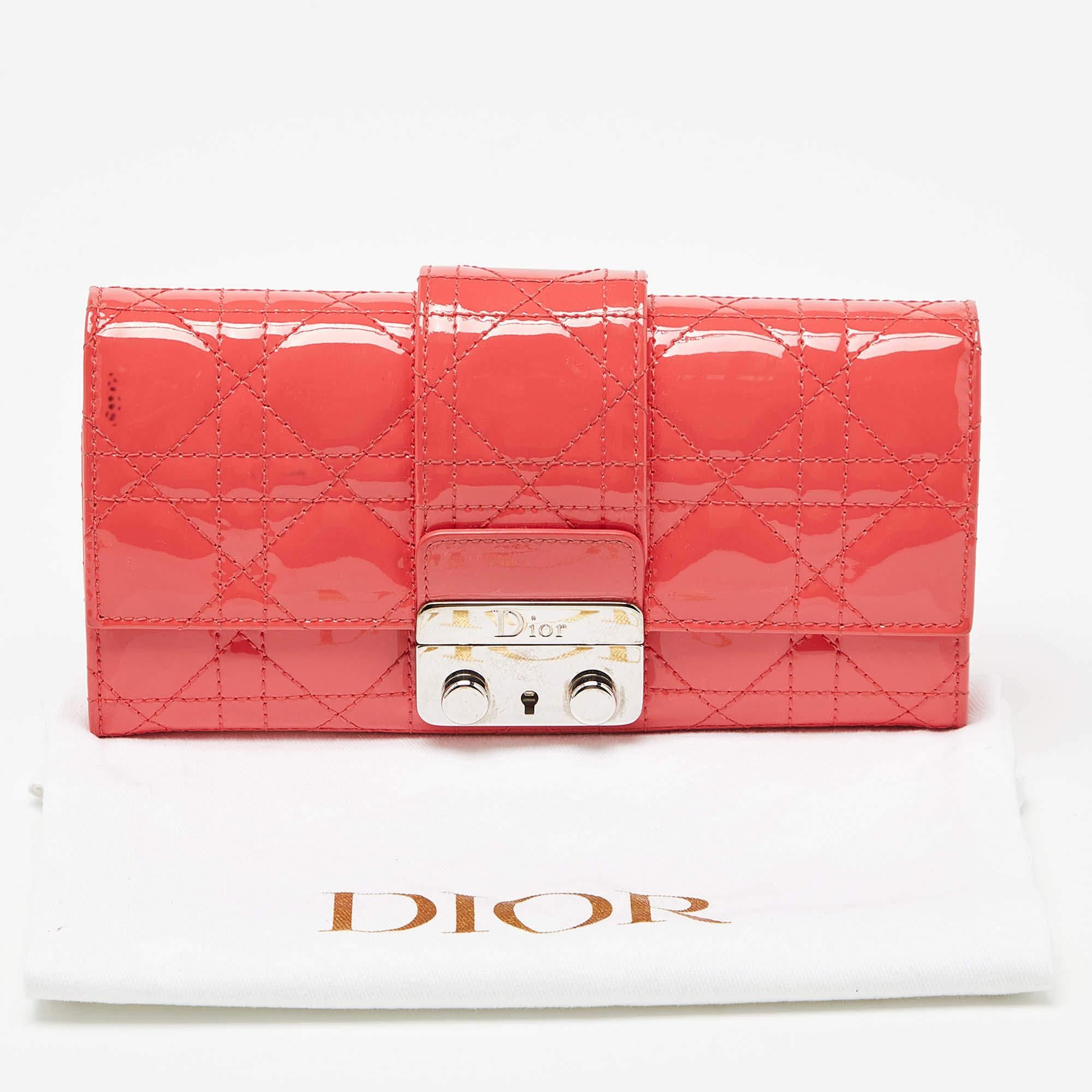 Dior Orange Cannage Patent Leather Miss Dior Promenade Wallet For Sale 9