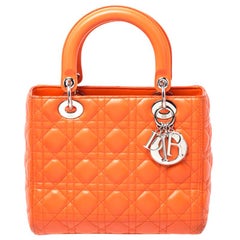 Dior Orange Cannage Quilted Leather Medium Lady Dior Tote