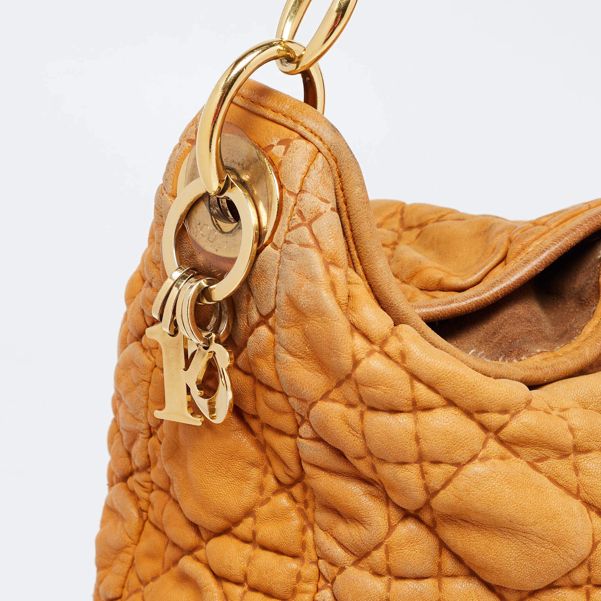 Dior Orange Cannage Soft Leather Small Hobo In Fair Condition In Dubai, Al Qouz 2