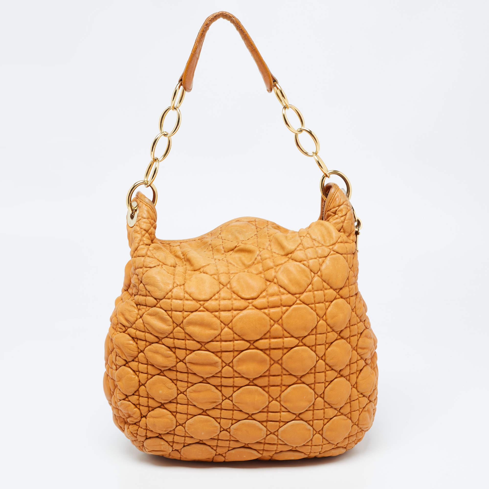 Women's Dior Orange Cannage Soft Leather Small Hobo