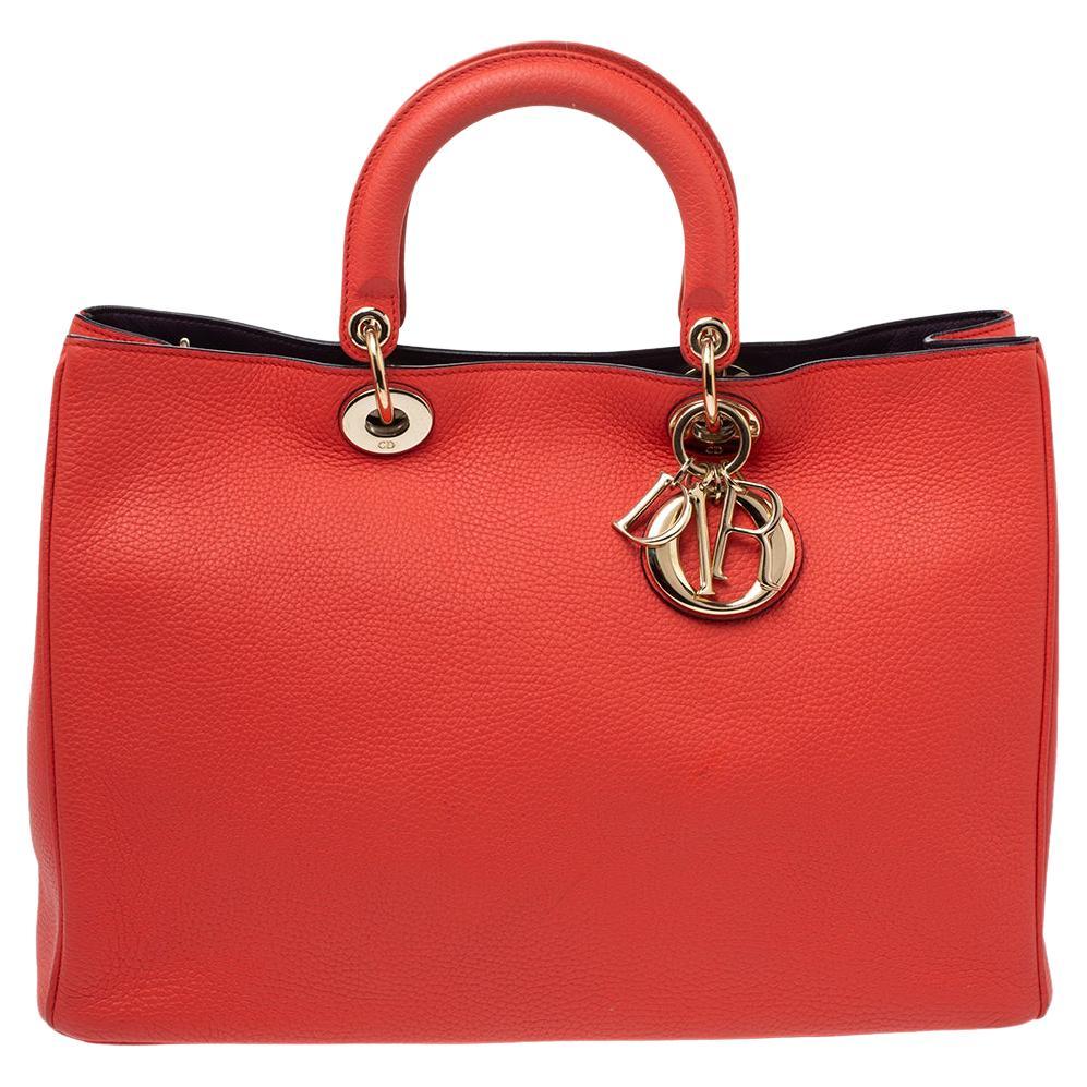 Dior Red Leather Medium Diorissimo Shopper Tote at 1stDibs