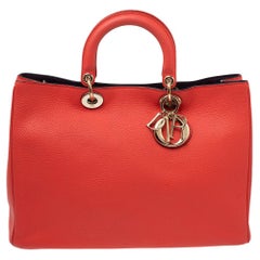 Dior Orange Grained Leather Large Diorissimo Shopper Tote