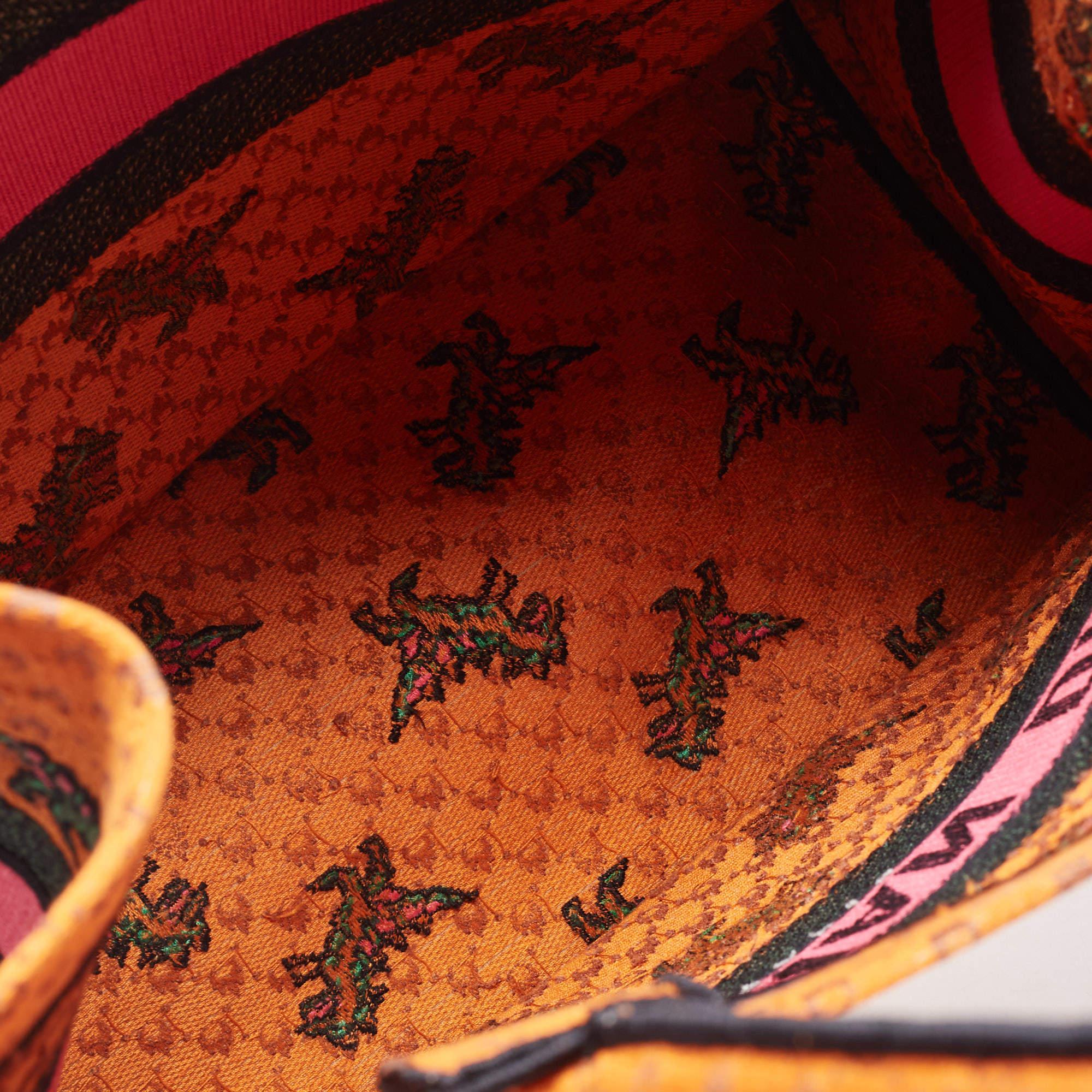 Dior Orange/Green Embroidered Canvas Medium Dino Book Tote 7