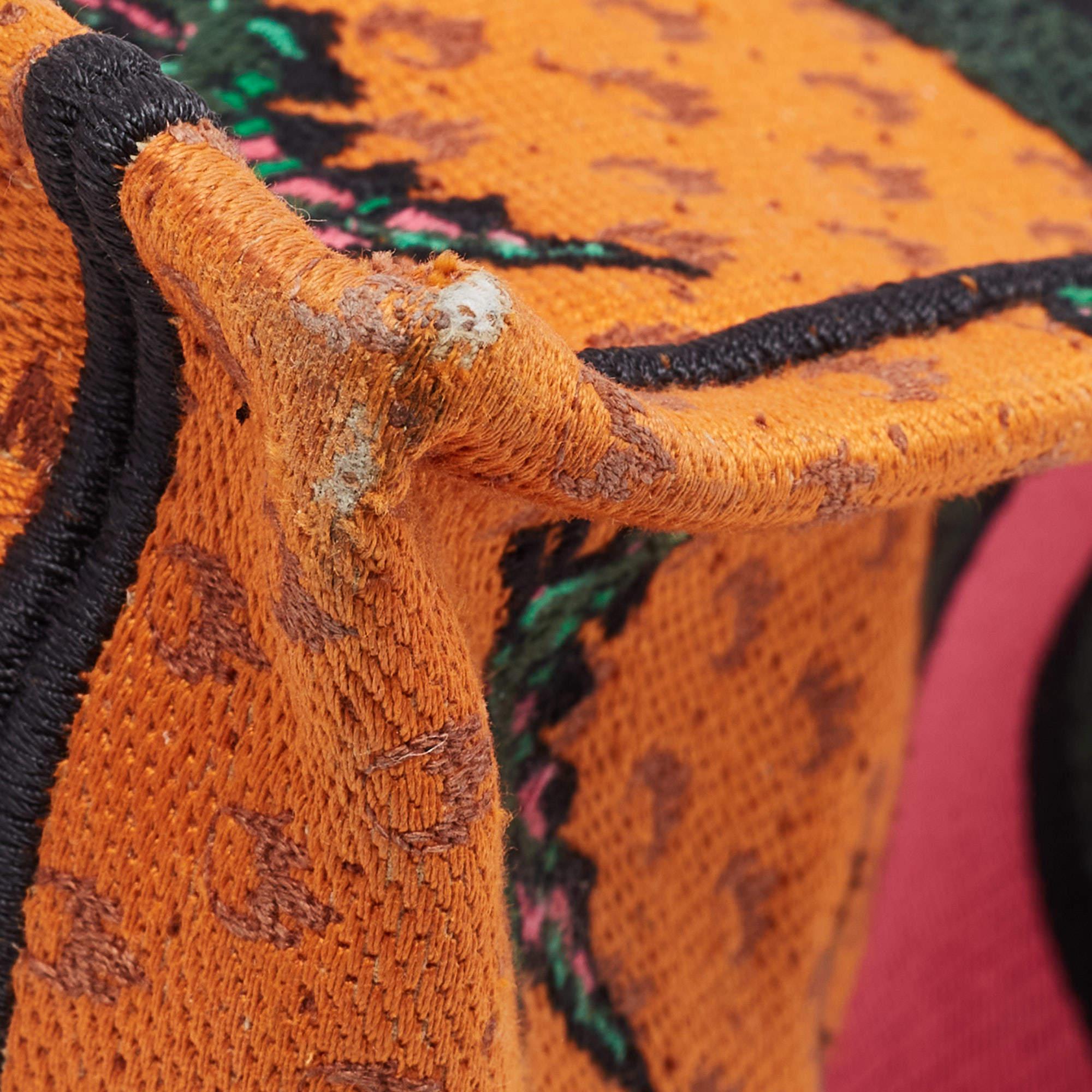 Dior Orange/Green Embroidered Canvas Medium Dino Book Tote 2