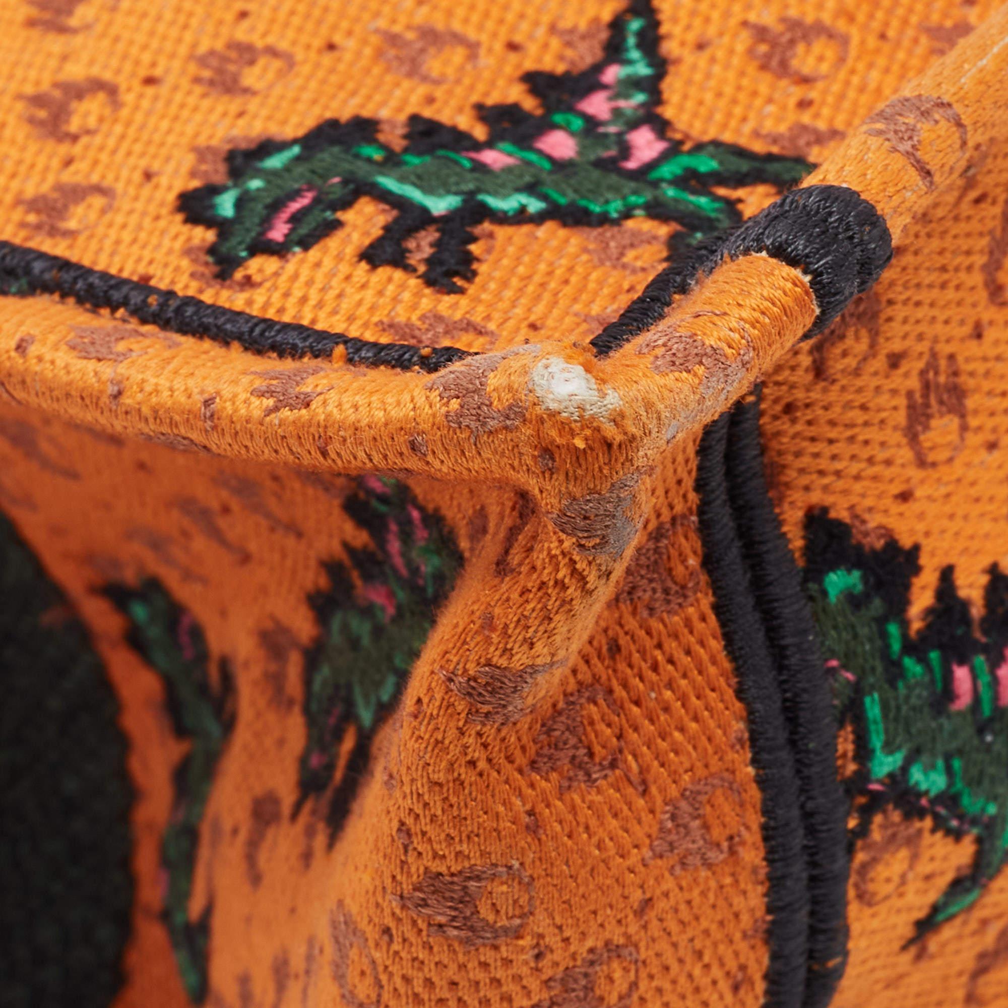 Dior Orange/Green Embroidered Canvas Medium Dino Book Tote 3