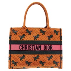 Dior Orange/Green Embroidered Canvas Medium Dino Book Tote