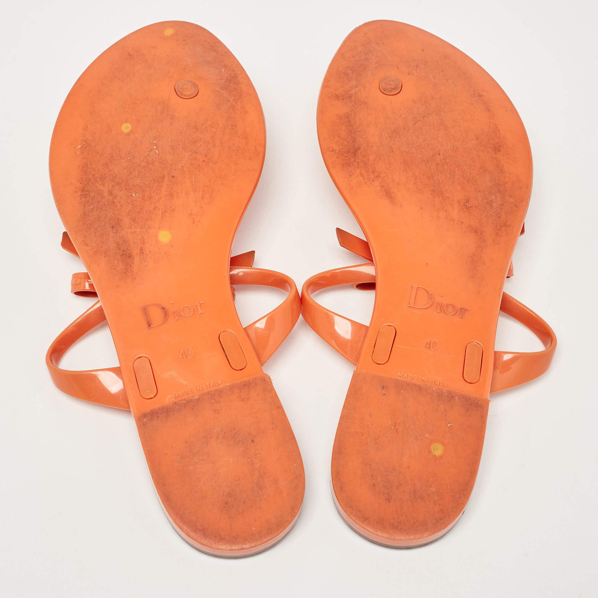 Dior Orange Jelly Thong Flat Sandals Size 40 For Sale 2