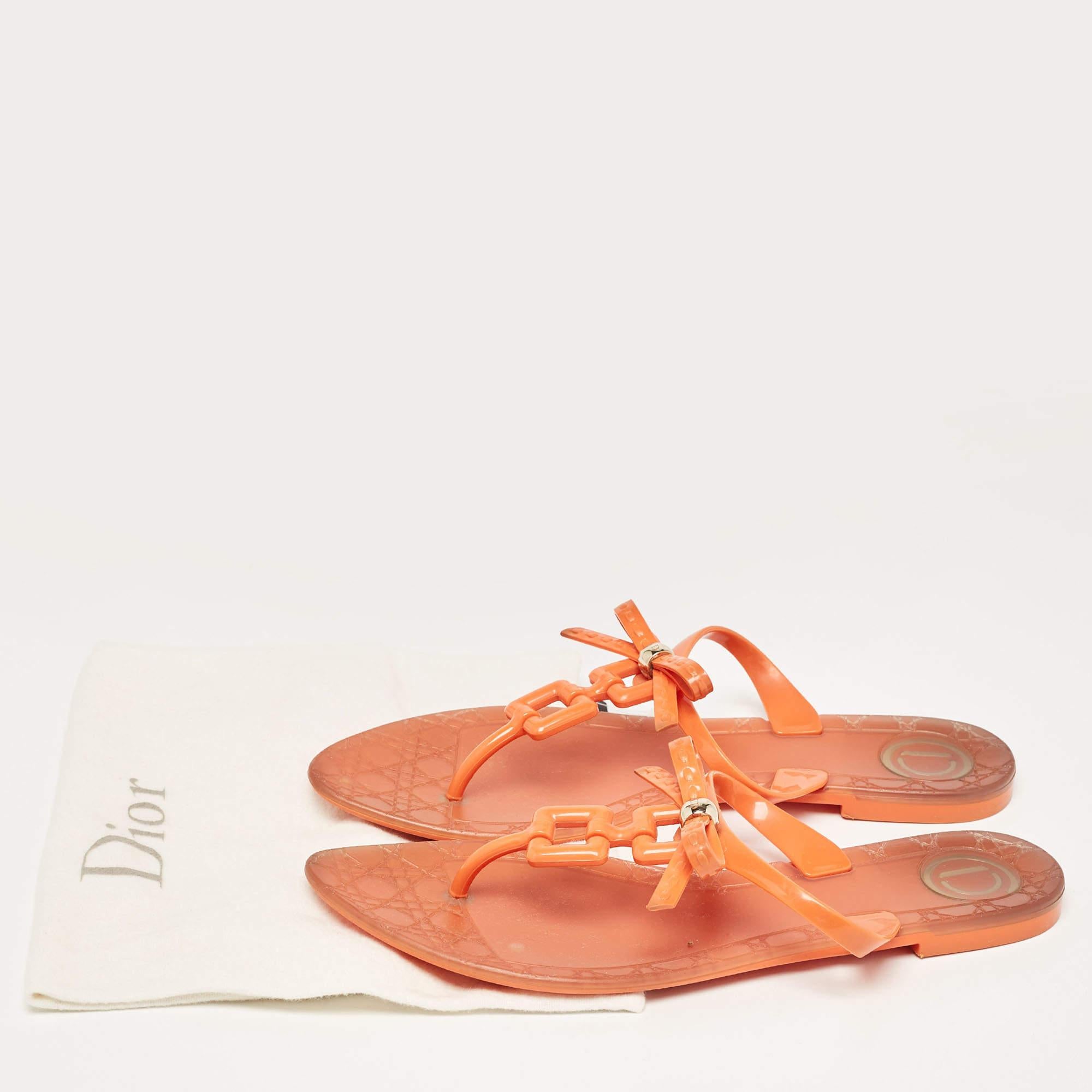 Dior Orange Jelly Thong Flat Sandals Size 40 For Sale 5