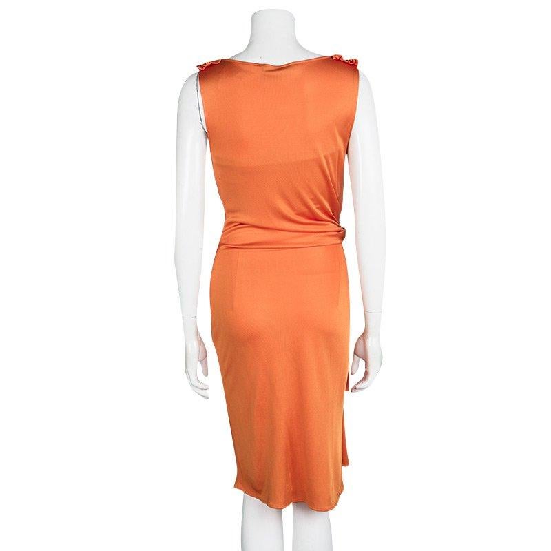 Dior Orange Knit Draped Sleeveless Cowl Neck Dress M In Excellent Condition In Dubai, Al Qouz 2