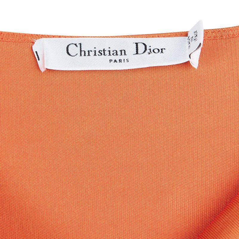Dior Orange Knit Draped Sleeveless Cowl Neck Dress M 1