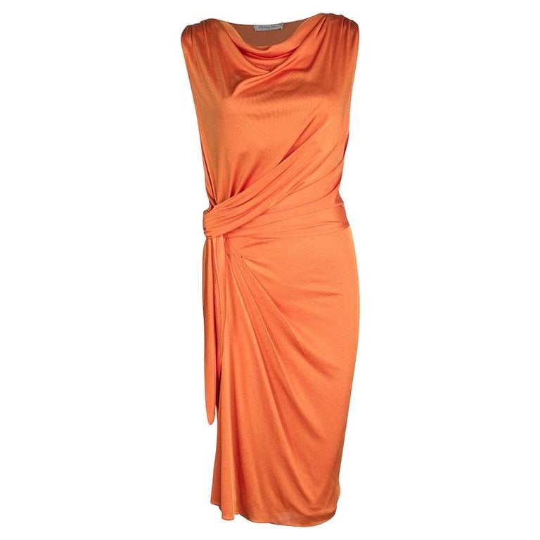 Dior Orange Knit Draped Sleeveless Cowl Neck Dress M at 1stDibs