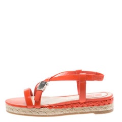 Dior Orange Leather Cross Strap Espadrille Flat Sandals Size 38