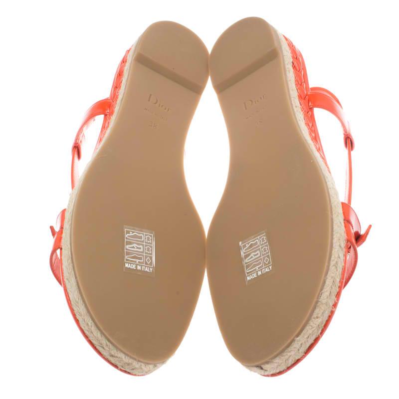 Dior Orange Leather Cross Strap Espadrille Flat Sandals Size 38 1