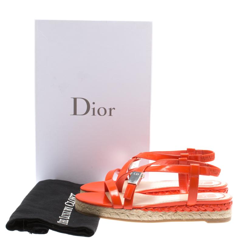 Dior Orange Leather Cross Strap Espadrille Flat Sandals Size 38 4