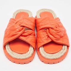 Dior Orange Leather D-twist Flat Slides Size 38.5