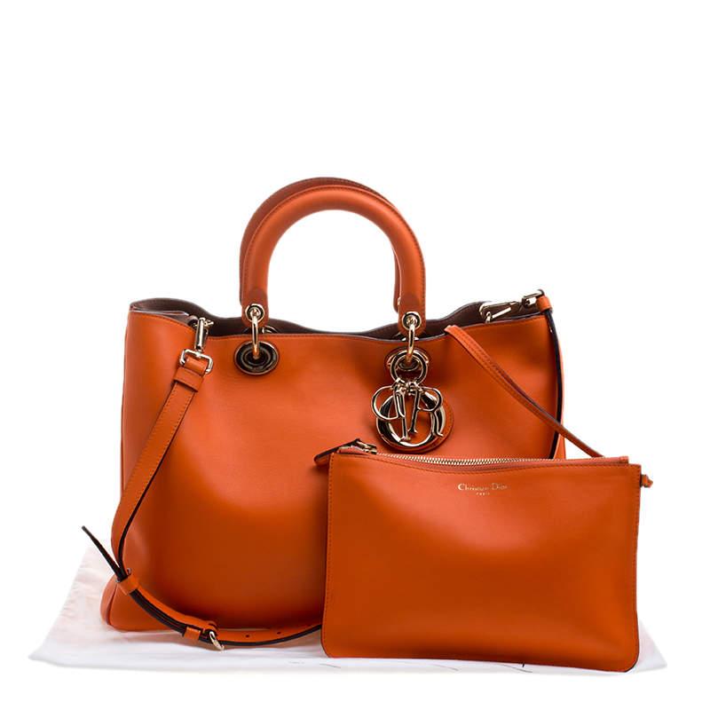 Dior Orange Leather Large Diorissimo Shopper Tote For Sale 8