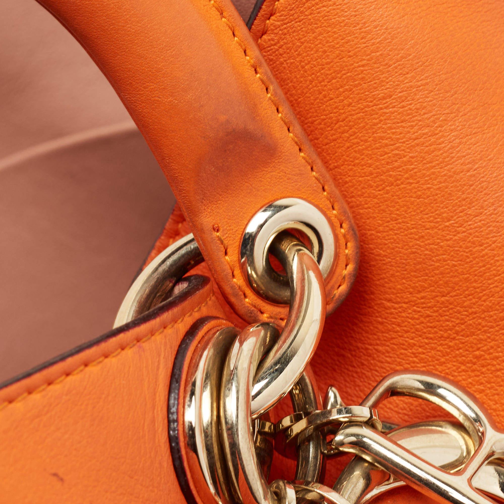 Dior Orange Leather Large Diorissimo Shopper Tote For Sale 11