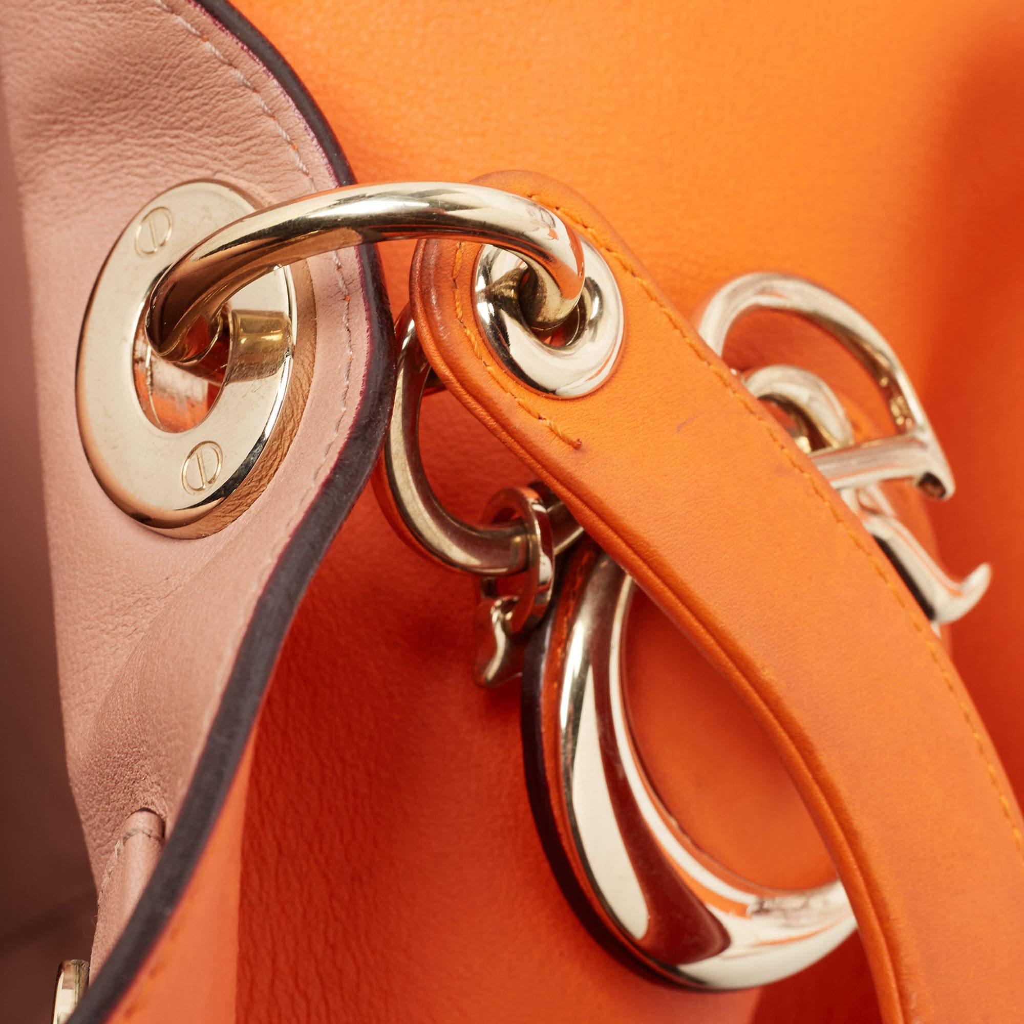 Dior Orange Leather Large Diorissimo Shopper Tote For Sale 12