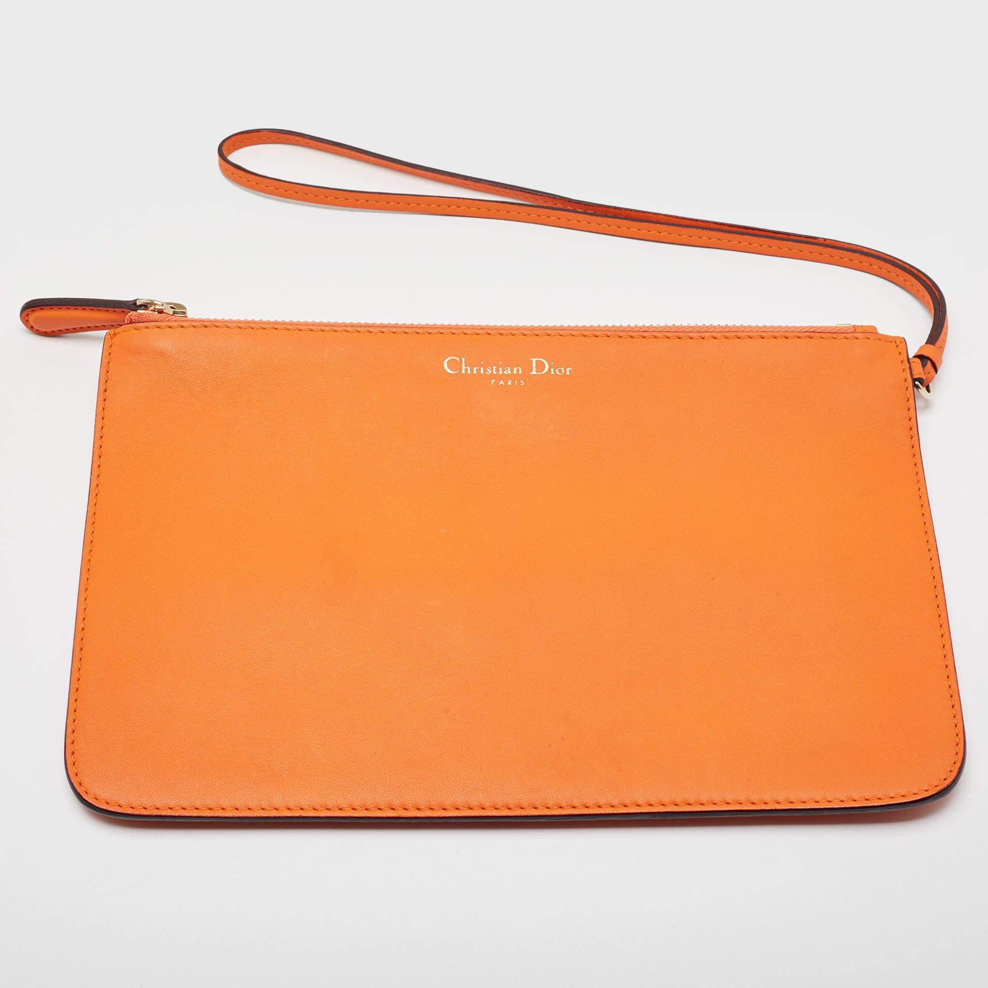 Dior Orange Leather Large Diorissimo Shopper Tote For Sale 15