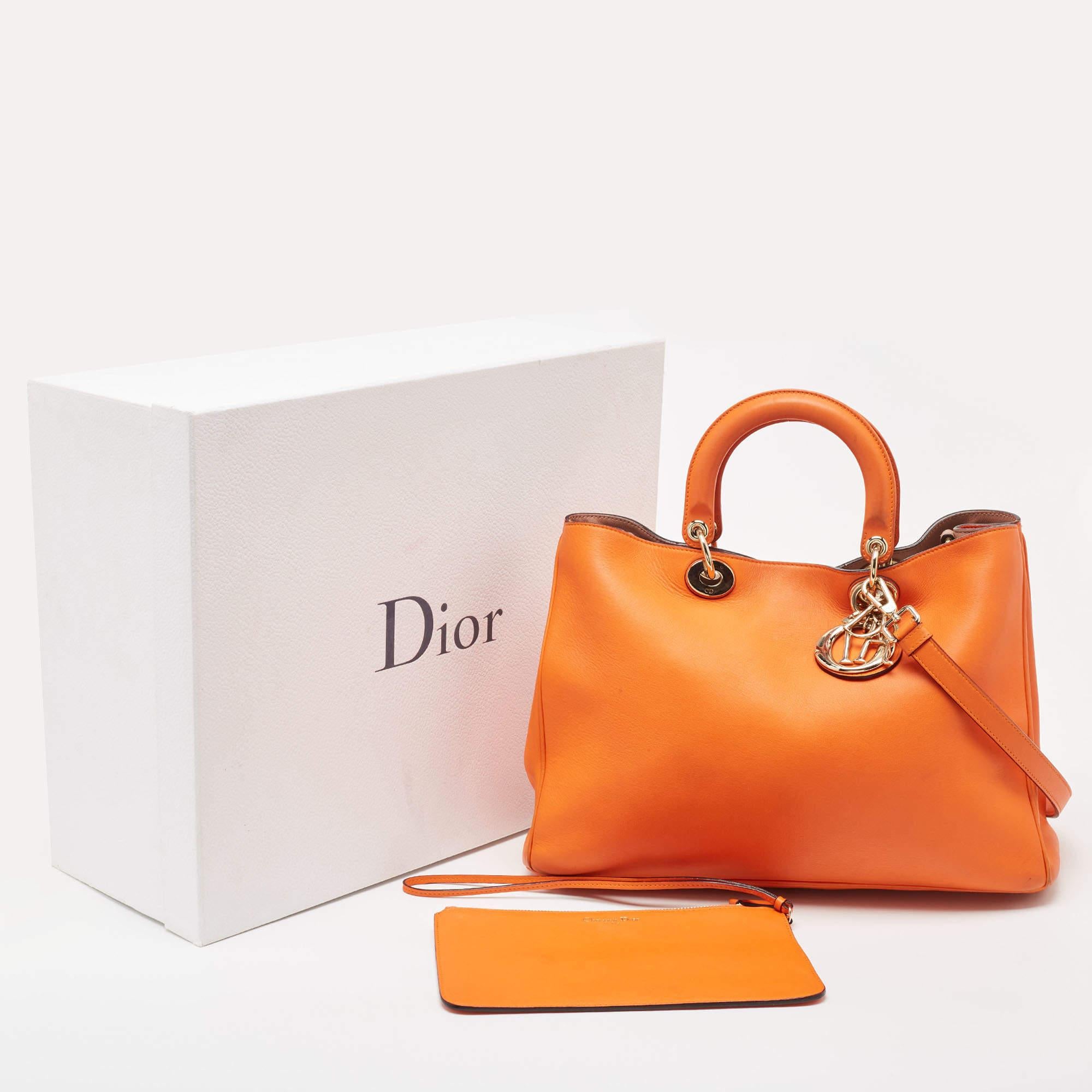 Dior Orange Leather Large Diorissimo Shopper Tote For Sale 16