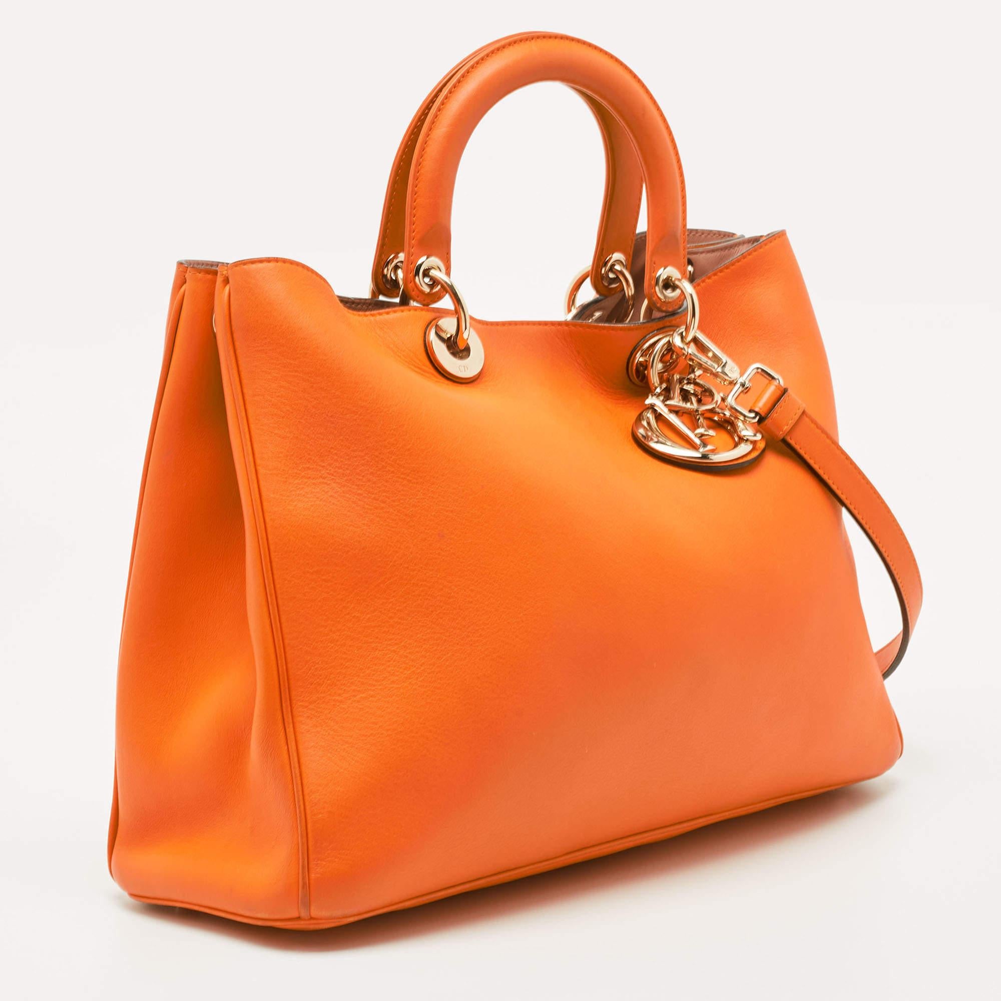 Dior Orange Leather Large Diorissimo Shopper Tote For Sale 16