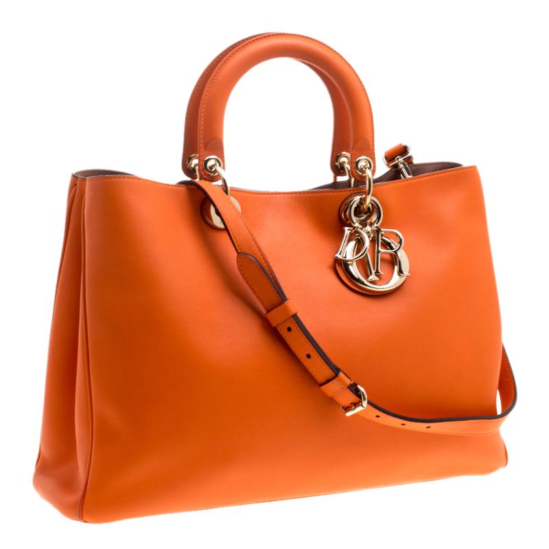 Women's Dior Orange Leather Large Diorissimo Shopper Tote