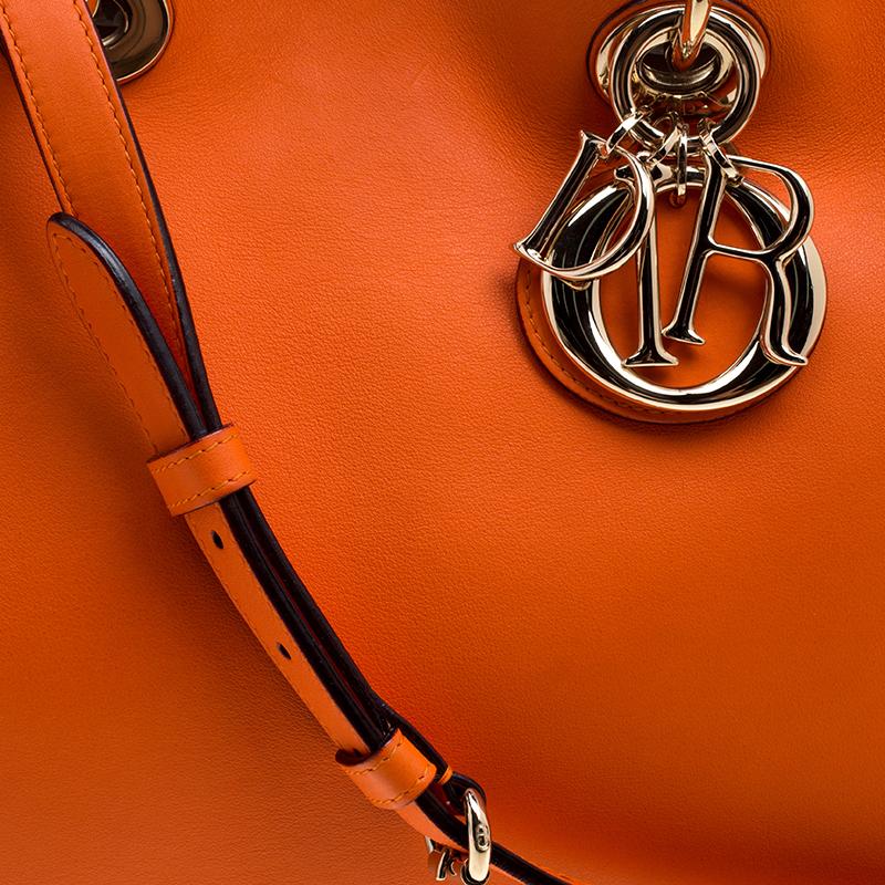 Dior Orange Leather Large Diorissimo Shopper Tote In Good Condition In Dubai, Al Qouz 2