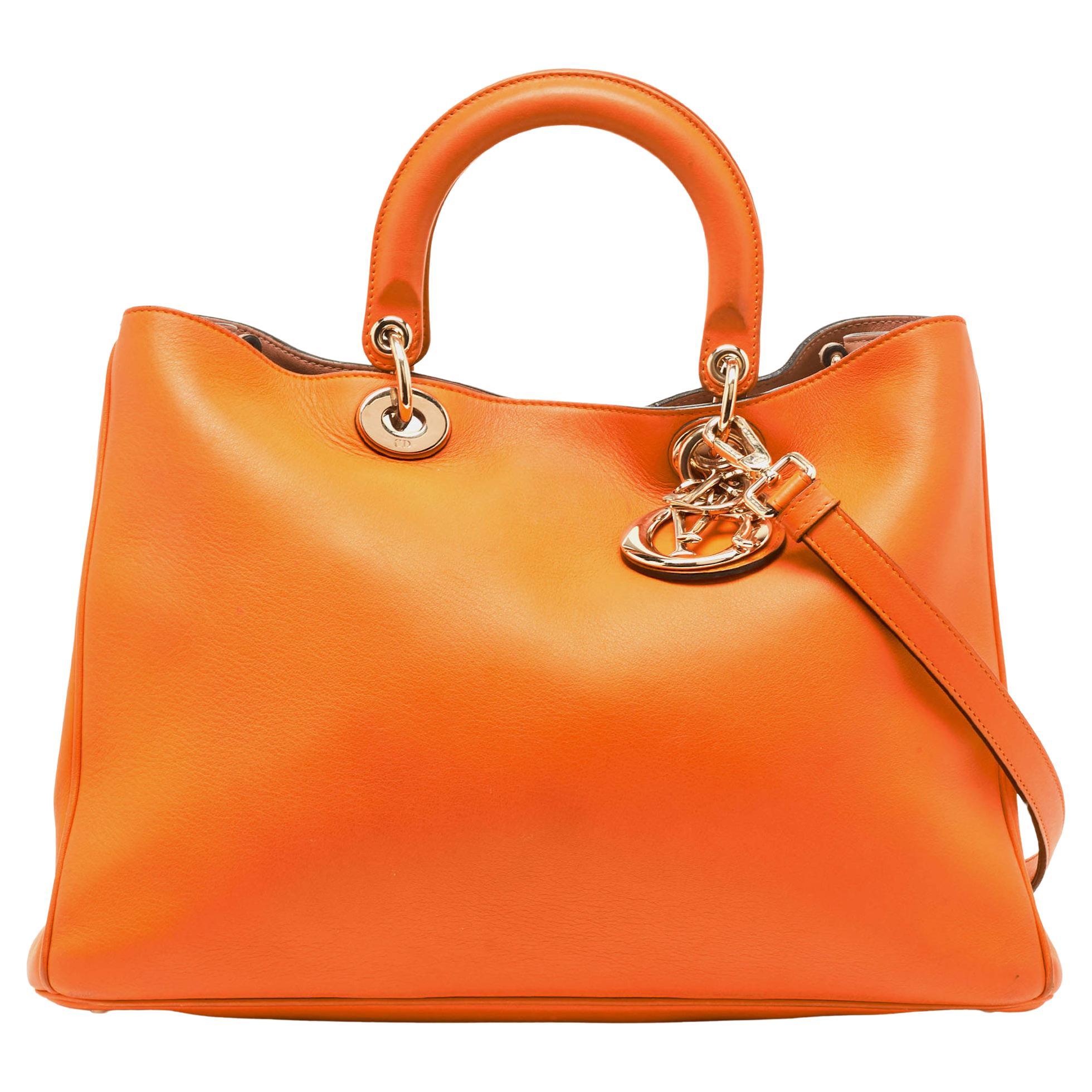 Dior Orange Leather Large Diorissimo Shopper Tote For Sale