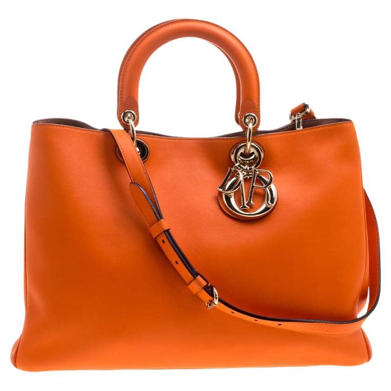 Dior Orange Leather Large Diorissimo Shopper Tote For Sale