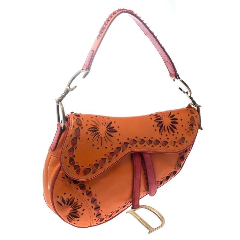 Dior Orange Leather Limited Edition Saddle Bag In Good Condition In Dubai, Al Qouz 2