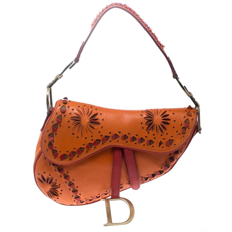 Dior Orange Leather Limited Edition Saddle Bag
