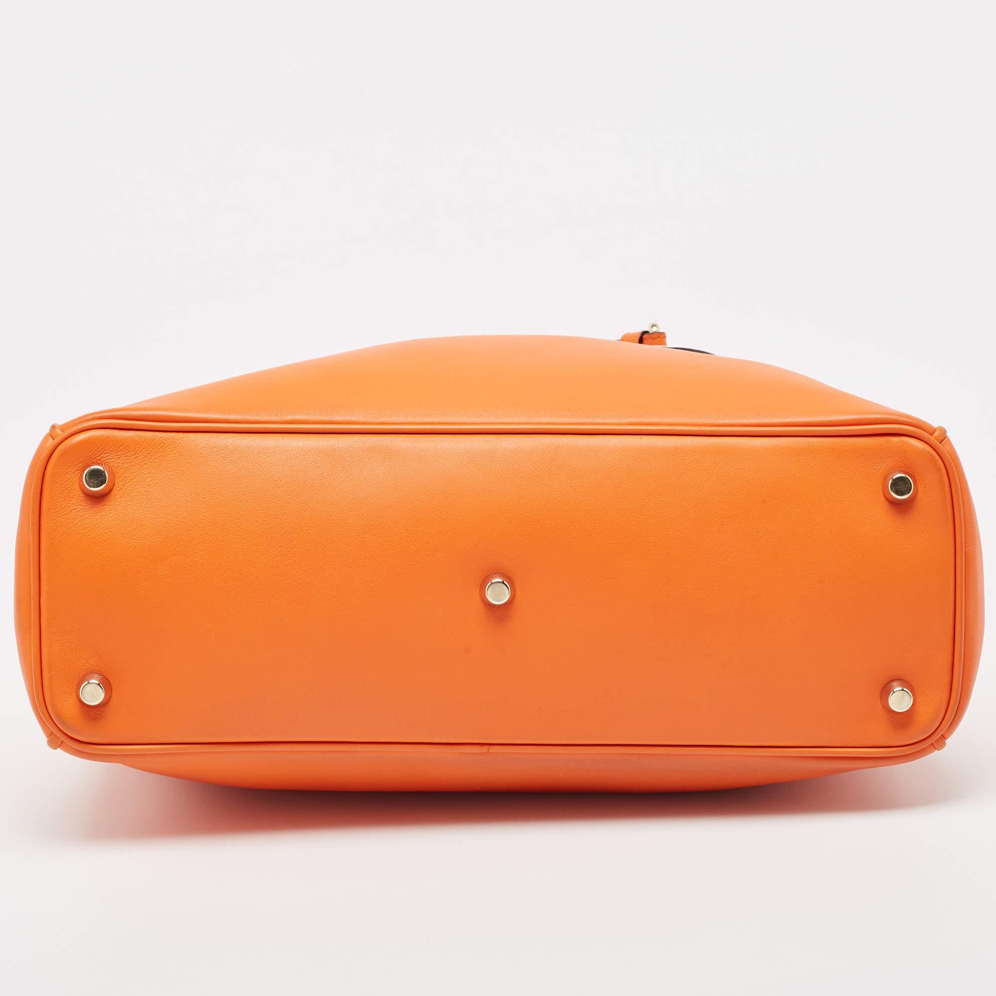 Dior Orange Leather Medium Diorissimo Shopper Tote For Sale 6