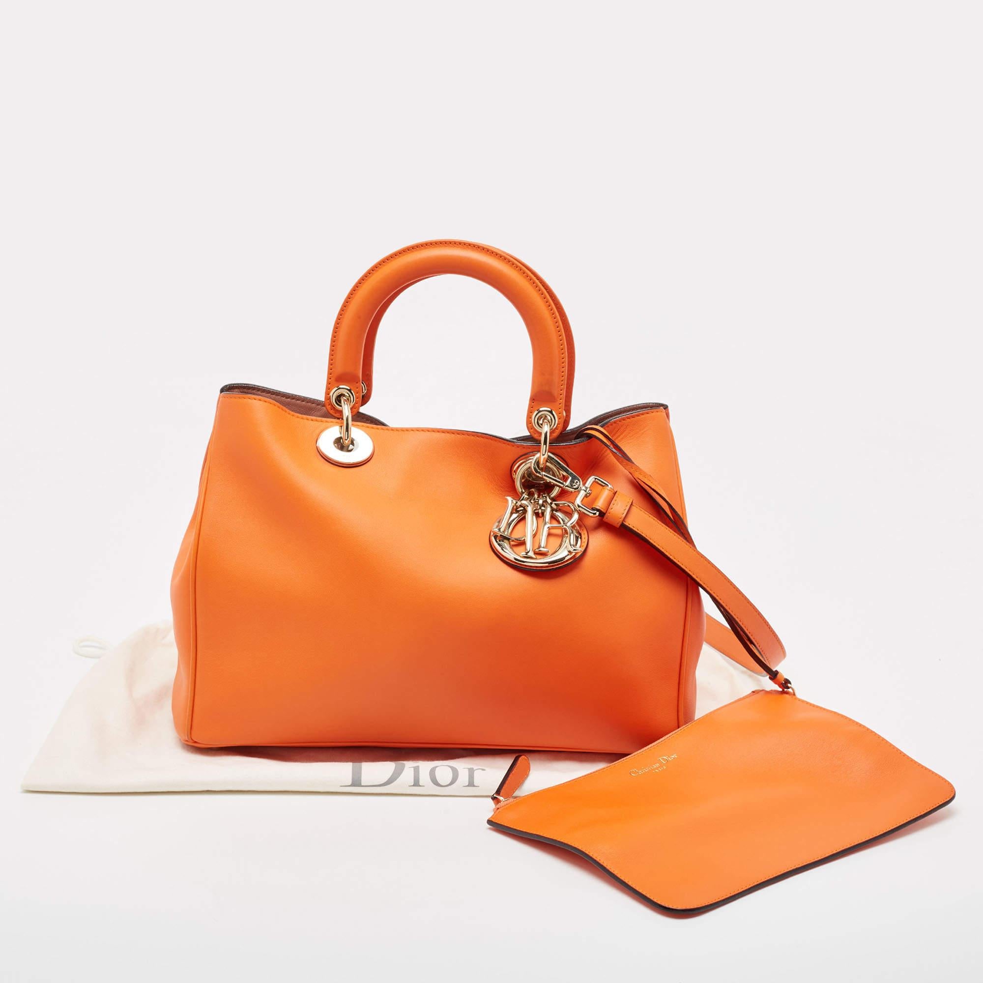 Dior Orange Leather Medium Diorissimo Shopper Tote For Sale 7