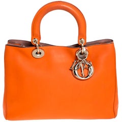 Dior Orange Leather Medium Diorissimo Shopper Tote