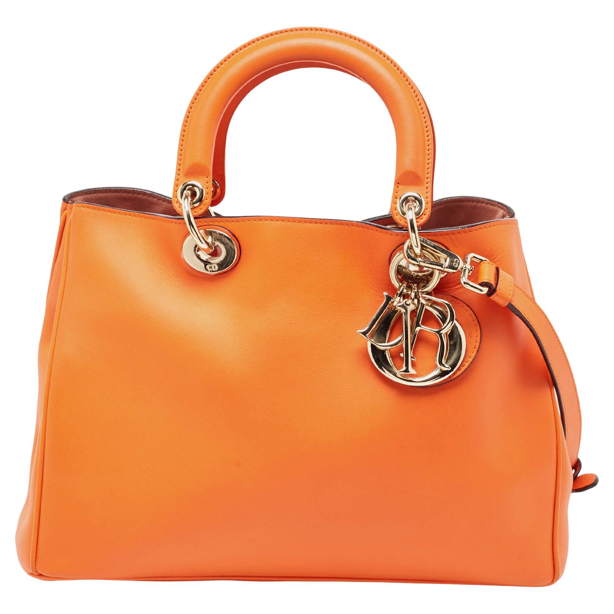 Dior Orange Leather Medium Diorissimo Shopper Tote For Sale