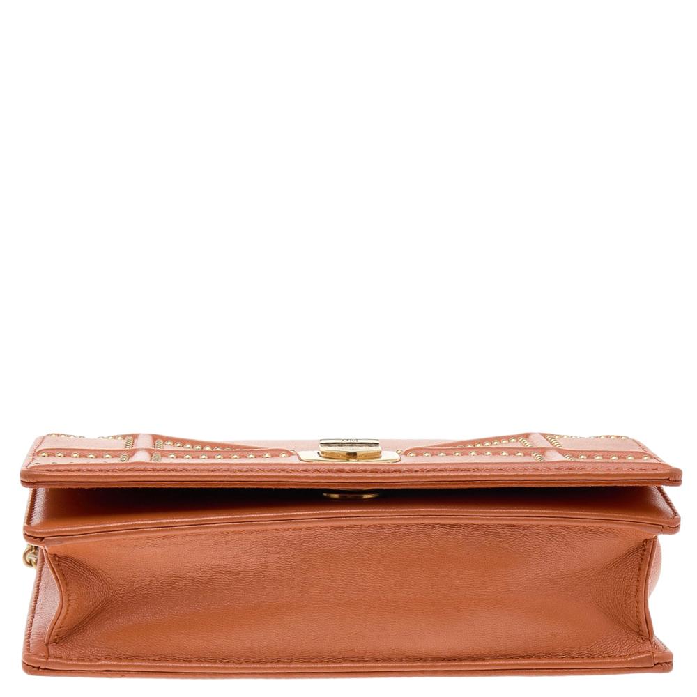 Dior Orange Leather Mini Studded Diorama Chain Shoulder Bag 7