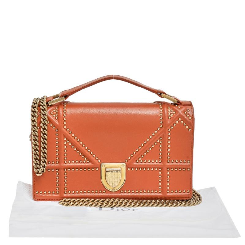 Dior Orange Leather Mini Studded Diorama Chain Shoulder Bag 6