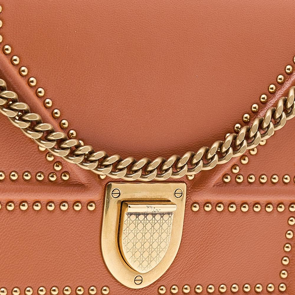 Dior Orange Leather Mini Studded Diorama Chain Shoulder Bag 1