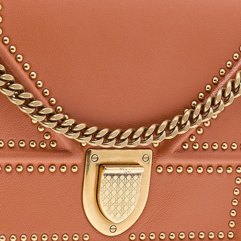 Dior Orange Leather Mini Studded Diorama Chain Shoulder Bag at 1stDibs