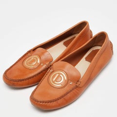 Dior Orange Leather Slip On Loafers Size 37