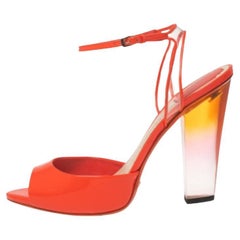 Dior Orange Patent Leather and PVC Clear Block Heels Ankle-Strap Sandals Size 41