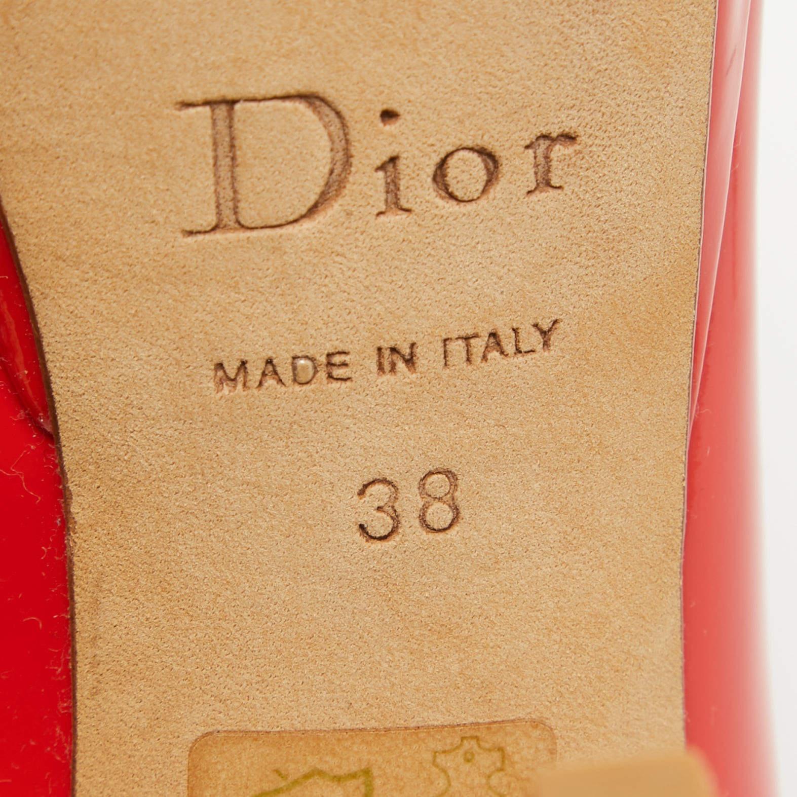 Dior Orange Patent Leather Miss Dior Peep Toe Pumps Size 38 5