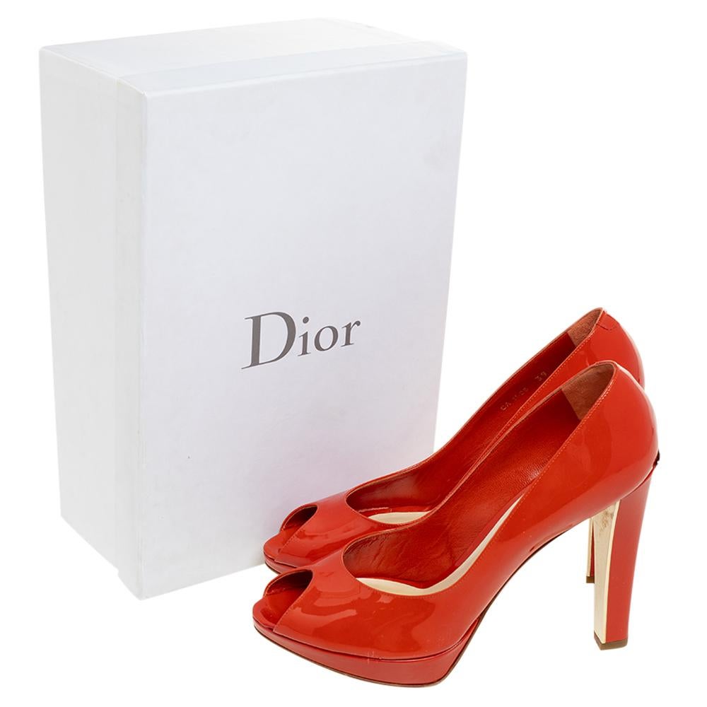 Dior Orange Patent Leather Miss Dior Peep Toe Pumps Size 39 3