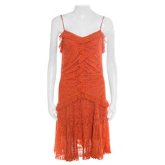 Dior Orange Perforated Lurex Knit Ruffled Sleeveless Dress L