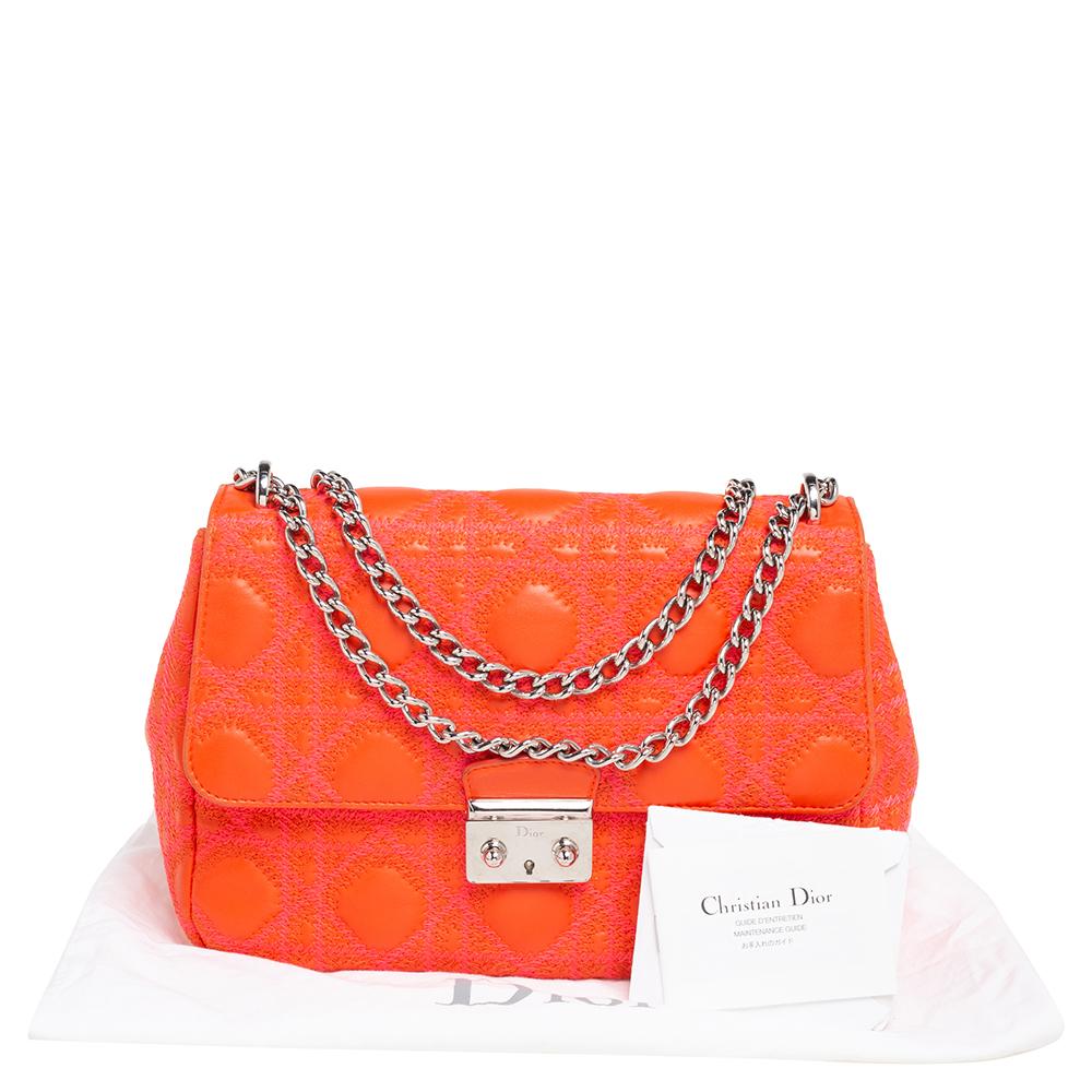 Dior Orange/Pink Embroidered Stitch Cannage Leather Miss Dior Medium Flap Bag 8