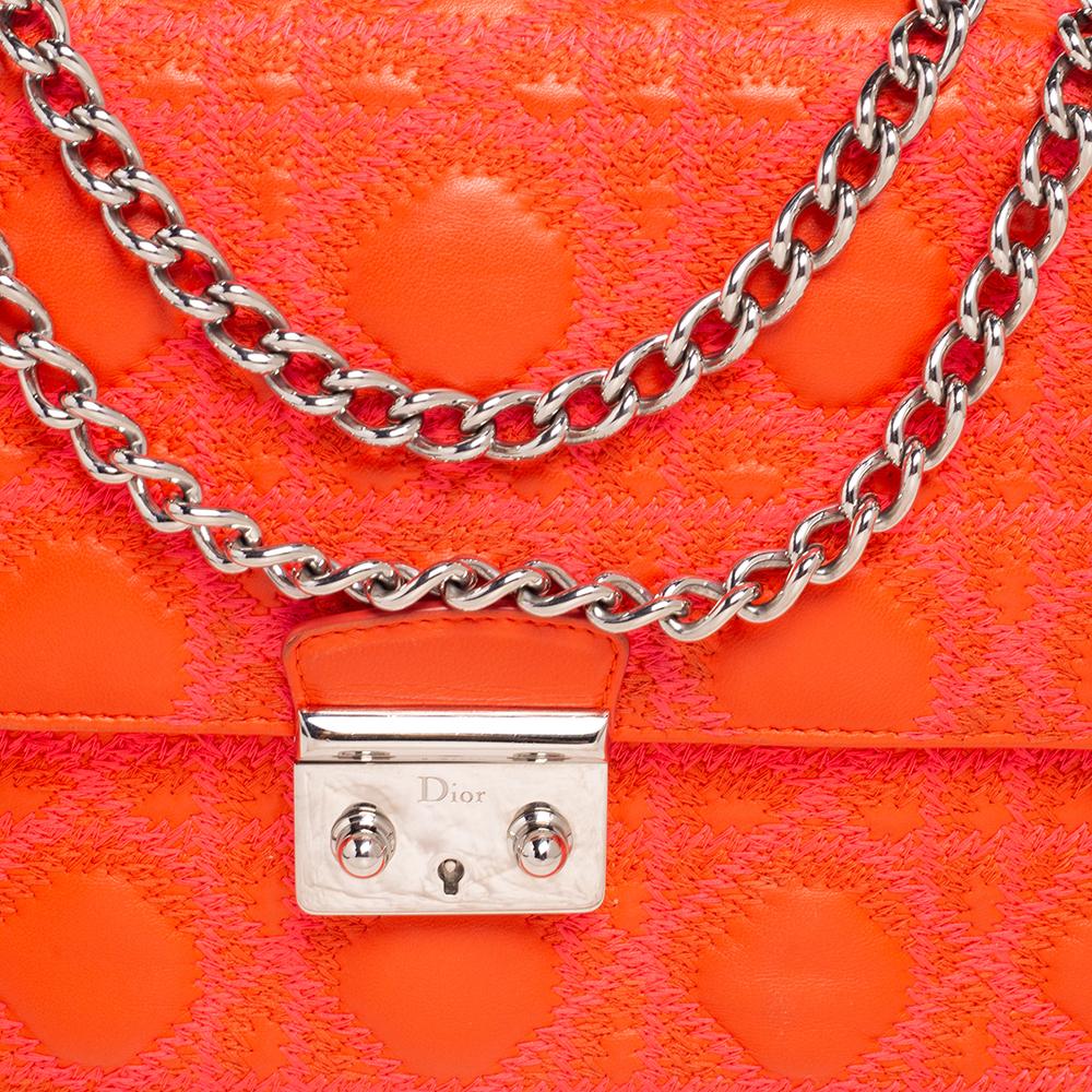 Dior Orange/Pink Embroidered Stitch Cannage Leather Miss Dior Medium Flap Bag 2
