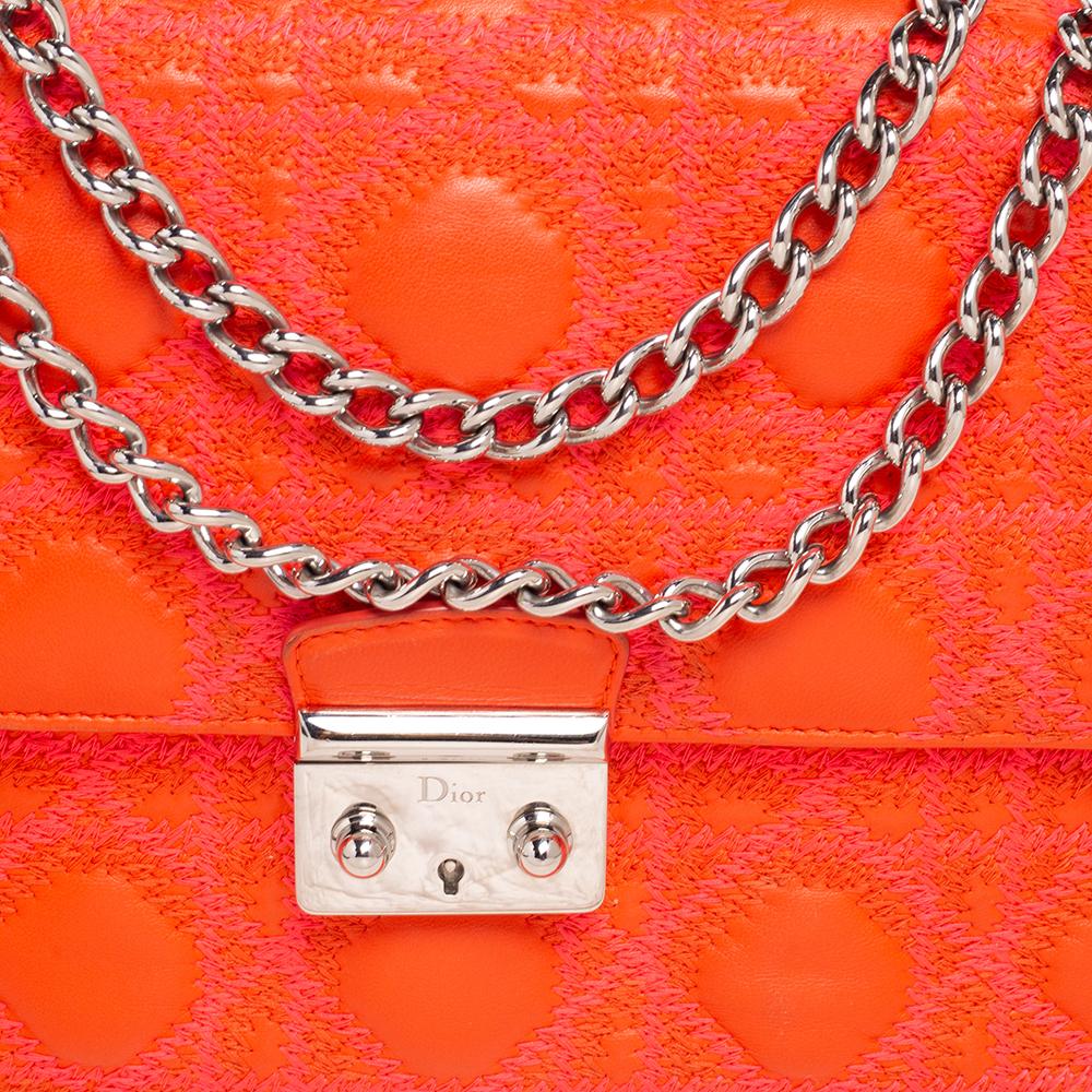 Dior Orange/Pink Embroidered Stitch Cannage Leather Miss Dior Medium Flap Bag 2