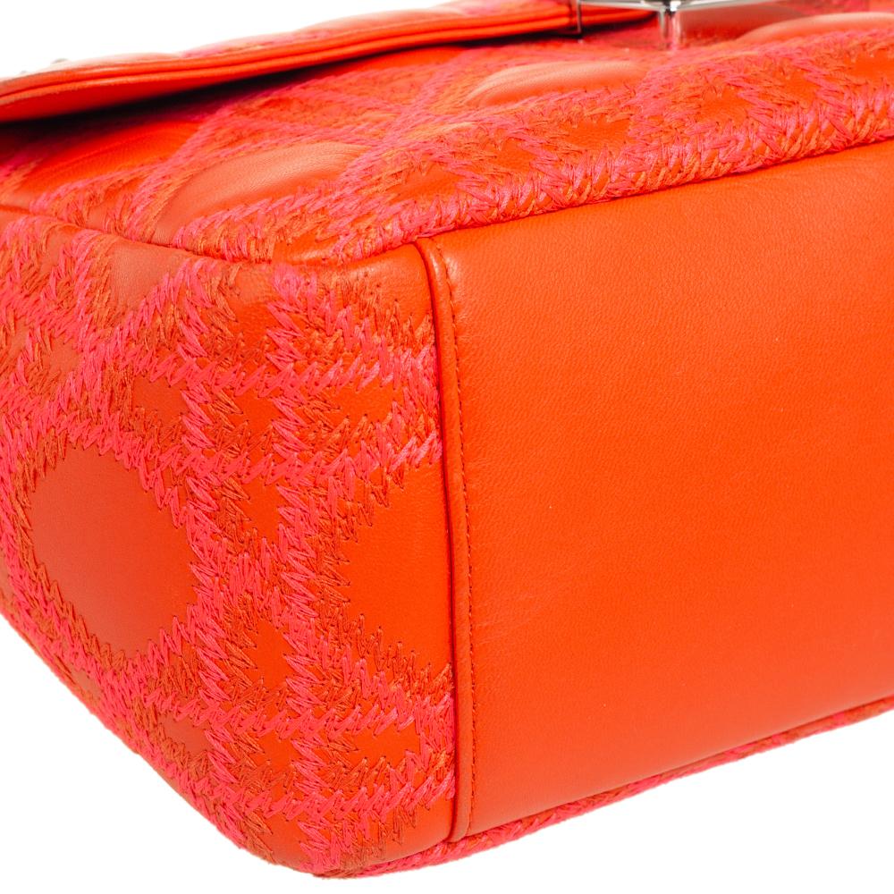 Dior Orange/Pink Embroidered Stitch Cannage Leather Miss Dior Medium Flap Bag 3