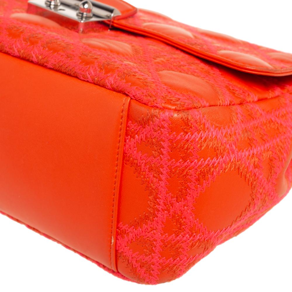 Dior Orange/Pink Embroidered Stitch Cannage Leather Miss Dior Medium Flap Bag 4