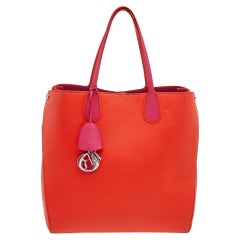 Dior Orange/Pink Leather Large Dioraddict Shopper Tote